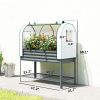 Galvanised Raised Garden Bed with Greenhouse Cover, Metal Elevated Garden Bed with Bed Liner, Bottom Shelf, Dark Gray