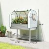 Galvanised Raised Garden Bed with Greenhouse Cover, Metal Elevated Garden Bed with Bed Liner, Bottom Shelf, Silver