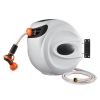 Retractable Hose Reel, 130 ft x 1/2 inch, 180° Swivel Bracket Wall-Mounted, Garden Water Hose Reel with 9-Pattern Nozzle, Automatic Rewind