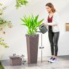 32 Inch Tall Planters for Outdoor Plants, Set of 2 Plastic Flower Pots with Drainage Holes, Brown
