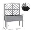 Elevated Wood Planter with Trellis for Climbing Plants, Raised Garden Bed with Legs and Drainage Holes, Gray