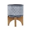 CERAMIC 5" AZTEC PLANTER ON WOODEN STAND, GRAY