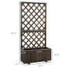 Wooden Raised Garden Bed with Trellis Planter Box Drain Holes for Climbing Vine Plants Brown