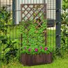 Wooden Raised Garden Bed with Trellis Planter Box Drain Holes for Climbing Vine Plants Brown