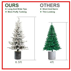 2FT 3FT 4.5FT 6.5FT Pre-lit Potted Flocked Christmas Tree, Snow Frosted Mini Tabletop Artificial Christmas Tree With LED Lights And PE & PVC Bran (Option: Half of 13ft)