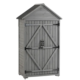 Outdoor Storage Cabinet Garden Wood Tool Shed Outside Wooden Closet With Shelves And Latch (Color: Grey)