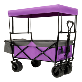 480Lbs Collapsible Wagon With Canopy,Wagon Stroller With 7 All-Terrain Wheels, Lightweight Foldable Wagon, Large Capacity For Camping, Shopping, (Color: PURPLE)