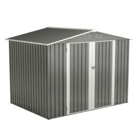 8 X 6 FT Outdoor Waterproof Garden Tool Storage Sheds With Metal Foundation With Floor Frame, Tool Shed With Lockable Hinged Doors & Air Vents, S (Option: Gray)