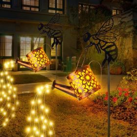 Solar Garden Lights Outdoor Decoration,Flower-shaped Lights Metal Solar Watering Can Lights Outdoor Waterproof (Option: 2Pcs)