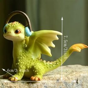 1pc Miniature Fairy Garden Figurines, Cute Resin Dragon Statue, Mini Dragon Reading Figurine, Mini Pink Dragon And Baby Statue, Fairy Garden Deco (Items: Dragon Listening To Music)