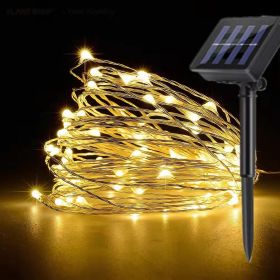 Solar Christmas String Lights; 33ft 100 LED Solar 8 Modes Outdoor Waterproof String Lights For Christmas Tree Garden Decoration (multi-color) (Color: Warm White)