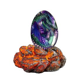 1 Set Lava Dragon Egg Crystal Transparent Resin Statue Luminous Dinosaur Eggs Souvenir Resin Craft Ornamental Home Decor Gifts (Ships From: CN, Color: purple-luminous base)
