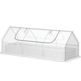 8.6 x 3 x 1ft Raised Garden Bed with Mini Greenhouse, Galvanized Raised Garden Bed with Cover for Herbs and Vegetables (Color: White)