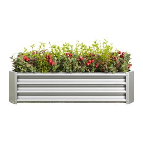4×2×1ft  Galvanized Metal Raised Garden Bed, Planter Box Rectangle Raised Planter for Flowers Plants, Vegetables Herb Silver (Color: Silver)