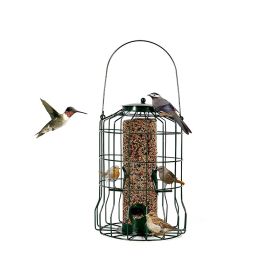 Outdoor Metal Seed Guard Deterrent Squirrel-Proof Caged for Wild Bird Feeder (Type: bird, Color: Green)