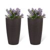 2 Faux Rattan Tall Planters Large Planters with Water Level Monitor Inner Bucket, Automatic Watering