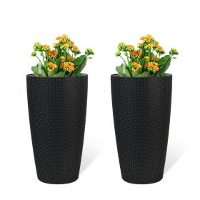 2 Faux Rattan Tall Planters Large Planters with Water Level Monitor Inner Bucket, Automatic Watering (Color: as Pic)