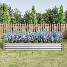 Raised Garden Bed Kit - Metal Raised Bed Garden 7.6x3.7x0.98ft for Flower Planters, Vegetables Herb Silver (default: default title)