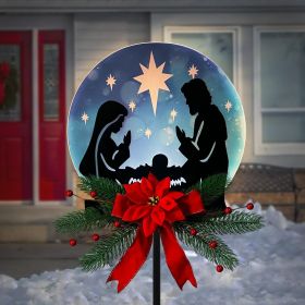 Christmas Garden Jesus Scene Decor, Solar Lighted Outdoor Nativity Set with 9 LED Lights (Color: Black / Blue)