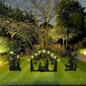 Christmas Garden Jesus Scene Decor, Solar Lighted Outdoor Nativity Set with 9 LED Lights (Color: Nativity Scene)