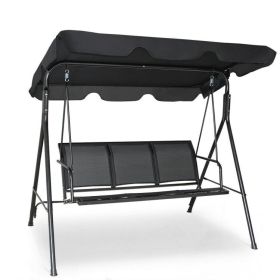 3 Person Steel Frame Patio Swing with Polyester Angle and Adjustable Canopy (Color: Black)