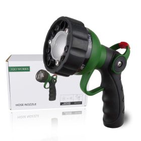 H2O WORKS Garden Hose Nozzle Thumb Control Heavy Duty Metal Water Nozzle with Adjustable Watering Patterns High Pressure Hose Nozzle Sprayer;  Pefect (Color: Green)