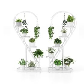 5 Tier Metal Plant Stand With Hanging Hook For Multiple Plants (Color: White)