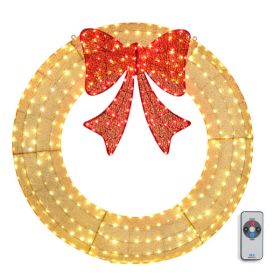 48in Pre-Lit Outdoor Christmas Wreath Decoration, LED Metal Holiday Decor for Home Exterior, Garden w/ 315 Lights, Bow - Gold/Red (default: default title)