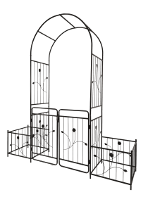 Metal Garden Arch with Gate 79.5'' Wide x 86.6'' High Climbing Plants Support Rose Arch Outdoor Black (Color: as Pic)