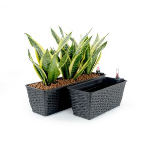 2-Pack Smart Self-watering Rectangle Planter for Indoor and Outdoor - Hand Woven Wicker - Espresso (Color: as Pic)