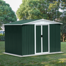 Outdoor Storage Garden Bike Shed 8x6 Feet Apex Roof Dark Grey With Aluminum Alloy Frame And Sliding Door (Color: Green)