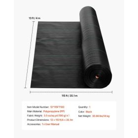 Weed Barrier Fabric Heavy Duty, 13'x115', 3.5 oz, Woven Landscape Fabrics, Garden Fabrics, Weeds Control Ground Cover, Geotextile Webbing, Black (Option: black)
